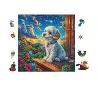 Chiot épagneul at The Window with Flowers 100 Pieces Casse-tête Créatif en Carton Épais Rigide Difficulté Moyenne Activité Manuelle Loisir Créatif Cadeau Noël Qualité Premium 28x28cm