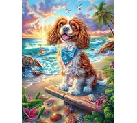 Chiot épagneul sur la plage tropicale 500 Pieces Casse-tête Famille En Carton Haute Qualité Conte de fées animaux et plantes Difficulté Moyenne Activité Familiale Voyage Déplacement Cadeau Noël Pas Ch