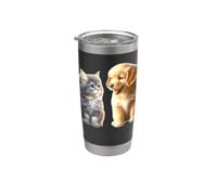 Chiot et chaton x Golden Retriever Gobelet isotherme en acier inoxydable double paroi