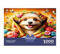 Chiot et Fleur Souriante 1000 Pièces Coffret Puzzle Ambiance Joyeuse avec Les Animaux Premium Carton Solide - DIY Familial Trop Amusant, Belle Déco, Cadeau D’Anniversaire pour Adultes Enfants 38x26cm