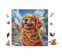 Chiot Golden Retriever 100 Pieces Casse-tête Collectionneur en Voitureton sans Déformation Très Difficile Motif Complexe Décoration Murale Cadeau Noël Premium 28x28cm
