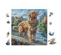 Chiot Golden Retriever 100 Pièces Puzzle Collectionneur en Carton Haute Densité Épais Haute Difficulté Décoration Murale Oeuvre d'art Cadeau Noël Premium 28x28cm