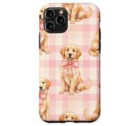 Chiot Golden Retriever avec nœud Rose Motif Vichy Coque pour iPhone 11 Pro