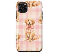 Chiot Golden Retriever avec nœud Rose Motif Vichy Coque pour iPhone 11 Pro Max