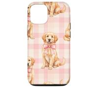 Chiot Golden Retriever avec nœud Rose Motif Vichy Coque pour iPhone 12/12 Pro