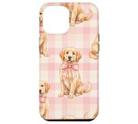 Chiot Golden Retriever avec nœud Rose Motif Vichy Coque pour iPhone 12 Pro Max