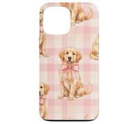 Chiot Golden Retriever avec nœud Rose Motif Vichy Coque pour iPhone 13 Pro Max