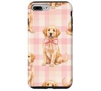 Chiot Golden Retriever avec nœud Rose Motif Vichy Coque pour iPhone 7 Plus/8 Plus