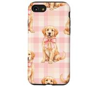 Chiot Golden Retriever avec nœud Rose Motif Vichy Coque pour iPhone SE (2020) / 7/8