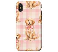 Chiot Golden Retriever avec nœud Rose Motif Vichy Coque pour iPhone X/XS