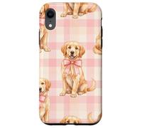 Chiot Golden Retriever avec nœud Rose Motif Vichy Coque pour iPhone XR