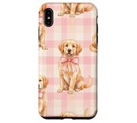 Chiot Golden Retriever avec nœud Rose Motif Vichy Coque pour iPhone XS Max