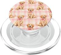 Chiot Golden Retriever avec nœud Rose Motif Vichy PopSockets PopGrip pour MagSafe
