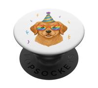 Chiot Golden Retriever Chapeau Fête Arc-en-Ciel PopSockets PopGrip Adhésif