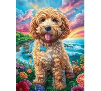 Chiot Golden Retriever dans un champ de fleurs 500 Pieces Casse-tête Débutant En Carton Haute Qualité Rêve magique de science-fiction Facile Apprentissage Loisir Créatif Décoration Murale Cadeau Saint