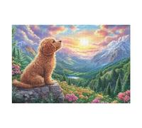 Chiot Golden Retriever Sunset 1000 Pieces Casse-tête Collectionneur en Carton sans Déformation Très Difficile Motif Complexe Décoration Murale Cadeau Noël Premium 1000 PCS