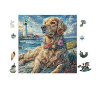 Chiot Golden Retriever with Lighthouse 100 Pièces Puzzle Collectionneur en Carton Rigide sans Déformation Très Difficile Motif Complexe Décoration Murale Qualité Premium 28x28cm