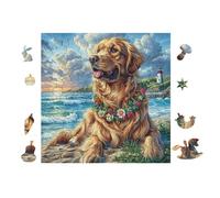 Chiot Golden Retriever with Lighthouse 100 Pièces Puzzle Famille en Carton Haute Densité Difficulté Moyenne Activité Familiale Anti-Stress Loisir Créatif Jeu De Société Premium 28x28cm