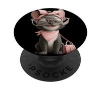 Chiot Gris Chien Rose Leopard Lunettes Girly Glam Graphic Sharp PopSockets PopGrip Adhésif