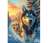 Chiot Husky dans un paysage merveilleux d'hiver 300 Pieces Casse-tête Adulte En Carton Rigide Scène de conte de fées dessin animé Très Difficile Niveau Expert Thérapie Occupationnelle Anti-Stress Cade