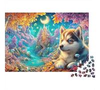 Chiot Husky dans Une forêt d'automne Magique Puzzle De 1000 Pièces Chien Mignon Jouet Éducatif pour Enfants De 12 Ans Et Plus Et Adultes 38x26cm/1000pcs