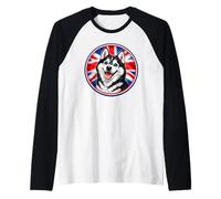 Chiot Husky Sibérien Mignon et drôle - Drapeau du Royaume-Uni Manche Raglan