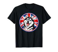 Chiot Husky Sibérien Mignon et drôle - Drapeau du Royaume-Uni T-Shirt