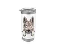 Chiot loup tchécoslovaque drôle regardant loup de poche Gobelet isotherme en acier inoxydable double paroi