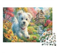 Chiot Maltais dans Le Champ de Fleurs par Stream Puzzle 1000 Pièces : Pet Jeux Éducatifs Défiant, pour Adultes, Cadeau Et Décoration Parfaite 70x50cm/1000pcs