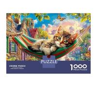 Chiot Mignon dans Un Paysage Fantastique Puzzle Adulte Tabby Cat Hammock Magical Garden 1000 Pcs Papier Résistant pour La Famille Facile À Assembler Activité Parent-Enfant Cadeau De Noël Élégant 52x3