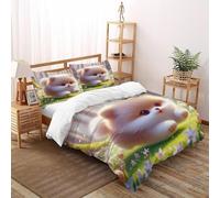 Chiot mignon printemps Housse De Couette 3 Pièces Parure De Lit Wildlife Animal Theme Couvre-Lit Microfibre Pour Adulte Et Enfant Avec Fermeture Éclair Et Taies D'oreiller Super King(260x220cm)