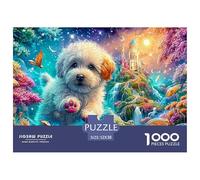 Chiot Moelleux dans Le Paysage Magique avec Le château Puzzle De 1000 Pièces Chien de Compagnie Mignon Jeu Éducatif Classique pour Le Temps des Puzzles en Famille 52x38cm/1000pcs
