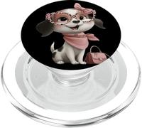 Chiot Noir et Blanc Chien Rose Léopard Glam Fashion Graphic PopSockets PopGrip pour MagSafe