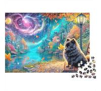 Chiot Noir sur Banc en Automne Magique Puzzle De 1000 Pièces Chien Mignon Jeu De Formation Mentale pour Adultes Et Enfants 52x38cm/1000pcs