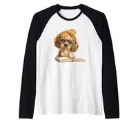 Chiot Ouvert Livre de Lecture pour Amoureux des Chiens Portrait Graphique surdimensionné Manche Raglan
