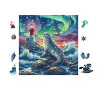 Chiot Phoque with LightMaison and Northern Lights 100 Pièces Puzzle Adolescent en Voitureton Anti-Déchirure Difficulté Moyenne Activité ÉduChative Jeu De Société Cadeau Anniversaire Pas Cher 28x28cm