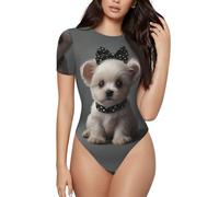 Chiot portant un nœud noir imprimé body à manches courtes pour femmes - vêtements de maison respirants printemps et été, noir, Large