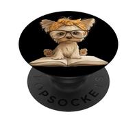 Chiot Portrait Livre Ouvert Lecture Chien Lover Graphique Rond PopSockets PopGrip Adhésif