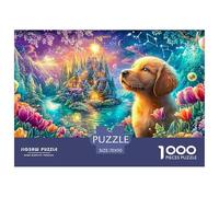Chiot Regarde à Une scène étoilée de Conte de fées Puzzle De 1000 Pièces Chien de Compagnie Mignon Élément Essentiel pour Les Soirées De Jeux en Famille, Adultes Et Enfants 70x50cm/1000pcs