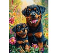 Chiot Rottweiler avec Un Chien Adulte 500 Pieces Casse-tête Créatif en Carton Épais Difficulté Moyenne Activité Manuelle Loisir Créatif Cadeau Créatif Événement Festif Premium 500 PCS