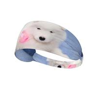 Chiot Samoyède Chiens Blancs Chiot avec Arc Furry,Bandeau de Sport Unisexe, Bandeau élastique Multi-usages pour Cheveux