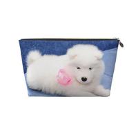 Chiot Samoyède Chiens Blancs Chiot avec Arc Furry, Trousse de Maquillage Trousse à cosmétiques Trousse de Toilette de Voyage Portable Pochette de Toilette