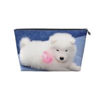 Chiot Samoyède Chiens Blancs Chiot avec Arc Furry, Trousse de Toilette Trousse de Maquillage Sac à cosmétiques Trousse de Toilette de Voyage Portable