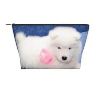 Chiot Samoyède Chiens Blancs Chiot avec Arc Furry, Trousse de Toilette Trousse de Maquillage Sac à cosmétiques Trousse de Toilette de Voyage Portable