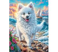 Chiot Samoyède dans la forêt magique 300 Pièces Puzzle Créatif En Carton Haute Qualité Scène de conte de fées dessin animé Difficulté Moyenne Activité Manuelle Loisir Créatif Cadeau Créatif Saint Vale