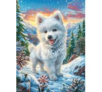 Chiot Samoyède dans une forêt enneigée 1000 Pieces Casse-tête Débutant En Carton Haute Qualité Rêve magique de science-fiction Facile Apprentissage Loisir Créatif Décoration Murale Cadeau Saint Valent