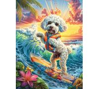 Chiot samoyède surfant sur une vague 1000 Pièces Puzzle Adulte En Carton Haute Densité Anti-Déchirure Faune sauvage et animaux de compagnie Difficile Haute Difficulté Anti-Stress Idée Cadeau Anniversa