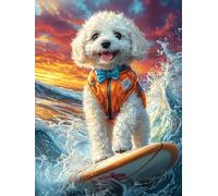 Chiot samoyède surfant sur une vague 500 Pieces Casse-tête Débutant En Carton Épais Faune sauvage et animaux de compagnie Facile Apprentissage Loisir Créatif Passe-Temps Cadeau Créatif Événement Festi
