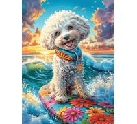 Chiot samoyède Surfant sur Une Vague Puzzle 1000 Pièces pour Adultes Design Moderne Educa Jeu De Réflexion Relaxation Art Cadeau De Fête Famille 1000 PCS