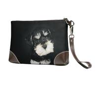 Chiot Schnauzer Nain,Sacs à Main en Cuir PU pour Femmes, Pochette à Fermeture éclair, Portefeuille, Sac à Main avec dragonne